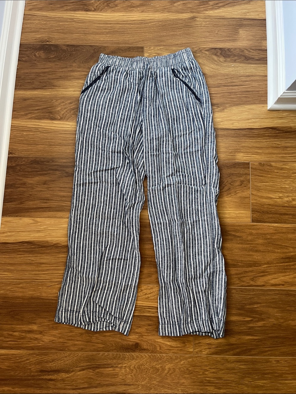 Womens Striped Casual Linen-Blend Pants